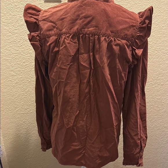 Women's Ruffled Button-Up Top - Rust - Picture 3 of 3